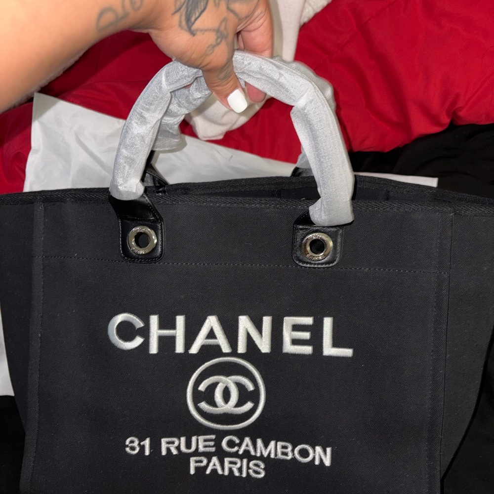 CHANEL Black and Gray Canvas Tote